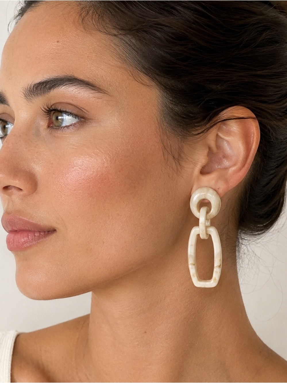 Plunder Cream Linked Acrylic Drop Earrings - Women Jewelry